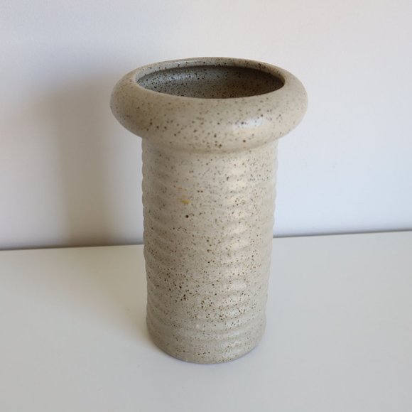 Vintage Handmade Speckled Ceramic Column Flare Rim Vase - Picture 12 of 12